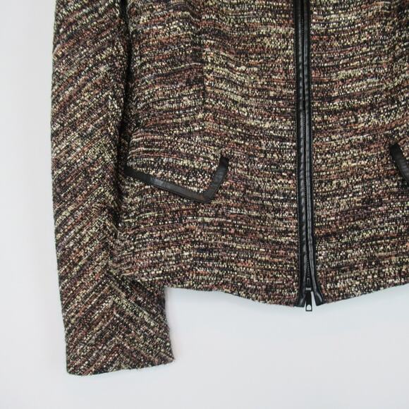LAFAYETTE 148 NY Brown Tweed Zip Front Evening Jacket Faux Leather Trim Size 4 - Picture 4 of 12